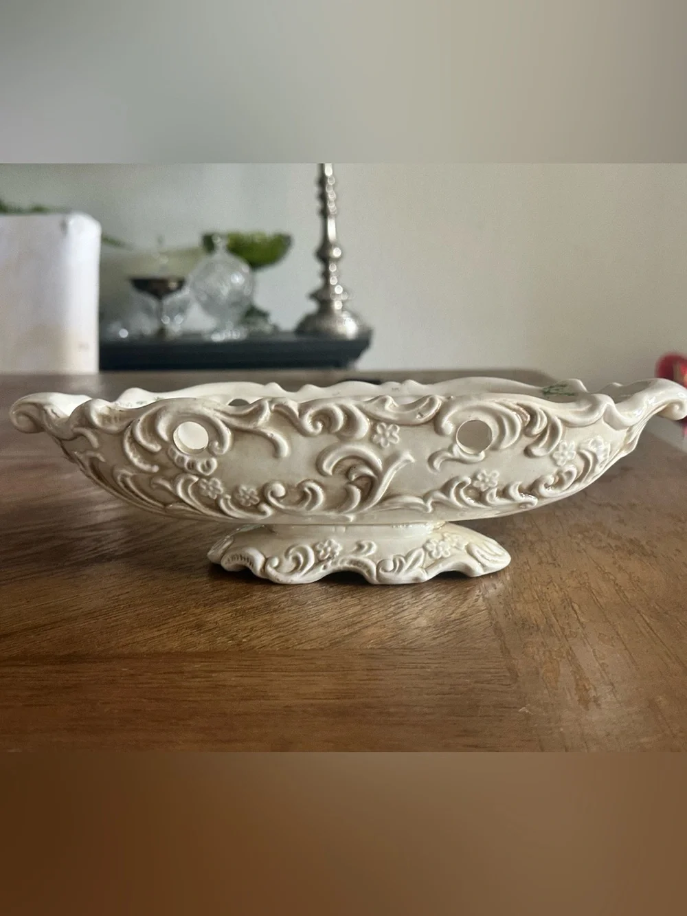VNTG: IMARCO Rococo White Floral Ceramic Centerpiece Bowl Italy 11in E-298